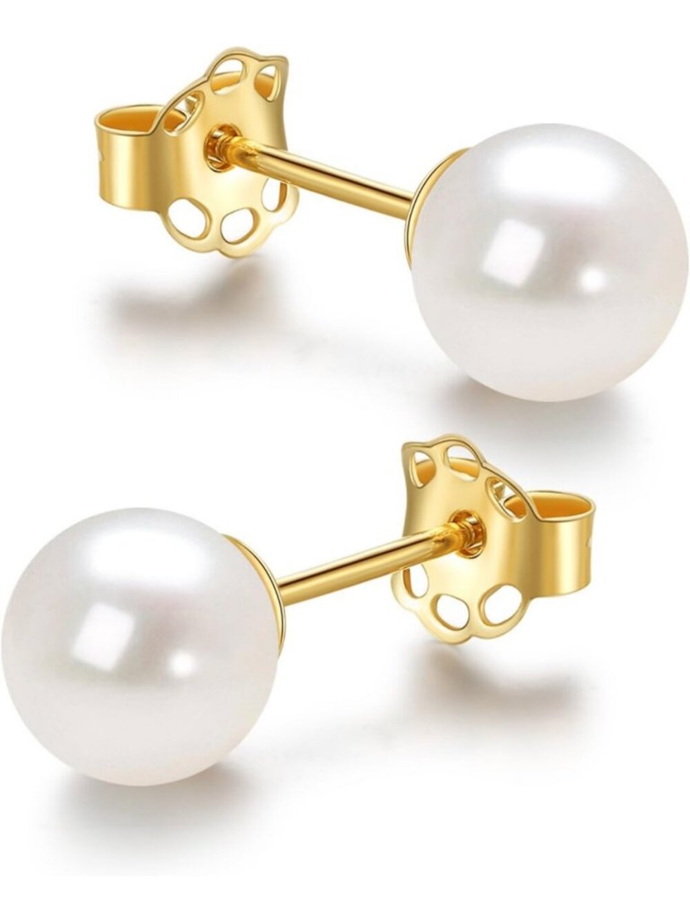 Elegant 14K Gold Freshwater Cultured White Pearl Stud Earrings for Women & Girls